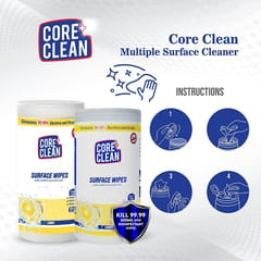 Core Clean Surface Wipes Lemon(100 Pulls)